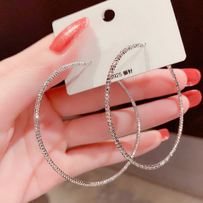 Cercei cu cerc cu cerc mari, geometrici, de culoare argintie, pentru femei, inel pentru ureche, bijuterii de modă, accesorii, club de noapte, DJ Boho