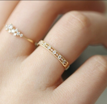 Μοντέρνα κομψά δαχτυλίδια για γυναίκες Ρομαντικό γυναικείο δαχτυλίδι γυαλιστερό ζιργκόν χρυσό χρώμα Λεπτό δαχτυλίδι αξεσουάρ Κοσμήματα KCR088