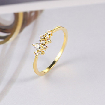 Модерни, елегантни изискани пръстени за жени Романтичен дамски пръстен Блестящ циркон златен цвят Тънък пръстен Аксесоари Бижута KCR088