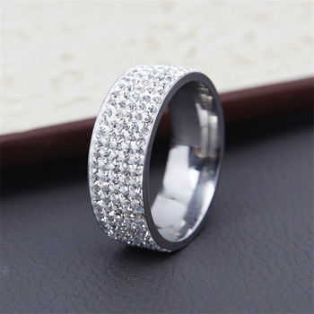 Гореща разпродажба ретро стоманен пръстен в ретро стил за жени 5 реда прозрачни кристални бижута Модни годежни пръстени от неръждаема стомана