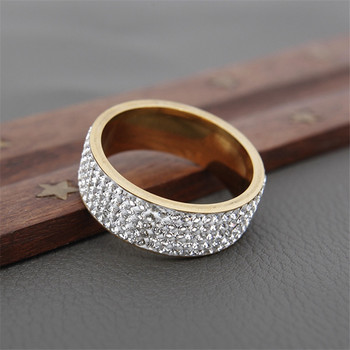 Гореща разпродажба ретро стоманен пръстен в ретро стил за жени 5 реда прозрачни кристални бижута Модни годежни пръстени от неръждаема стомана