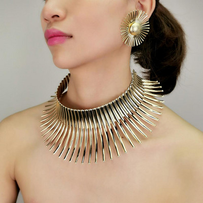 MANILAI Seturi de bijuterii africane pentru femei, de culoare aurie, set de coliere indiene cu cercei, bijuterii, cupluri din metal, choker punk