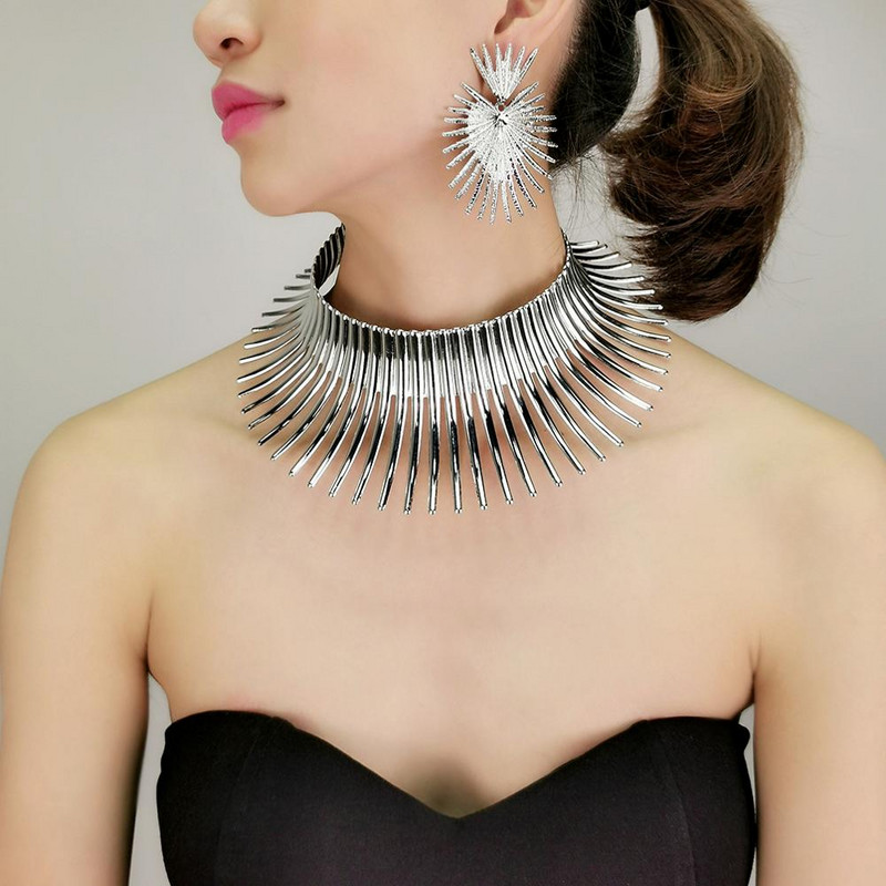 MANILAI Seturi de bijuterii africane pentru femei, de culoare aurie, set de coliere indiene cu cercei, bijuterii, cupluri din metal, choker punk