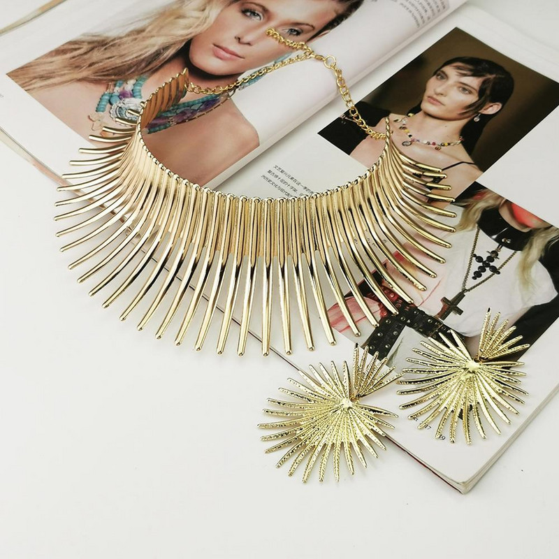 MANILAI Seturi de bijuterii africane pentru femei, de culoare aurie, set de coliere indiene cu cercei, bijuterii, cupluri din metal, choker punk