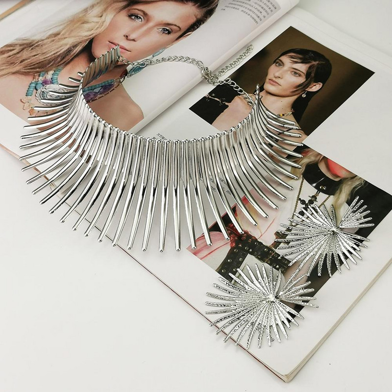 MANILAI Seturi de bijuterii africane pentru femei, de culoare aurie, set de coliere indiene cu cercei, bijuterii, cupluri din metal, choker punk