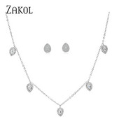 ZAKOL Fashion Picătură de apă Cubic Zirconia Choker Seturi de bijuterii pentru femei Cercei cu știfturi de culoare aurie Colieri Stil de petrecere SP3313