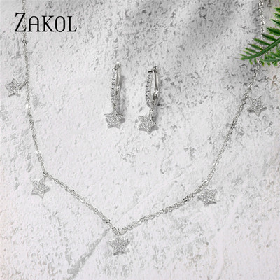 ZAKOL Fashion Picătură de apă Cubic Zirconia Choker Seturi de bijuterii pentru femei Cercei cu știfturi de culoare aurie Colieri Stil de petrecere SP3313