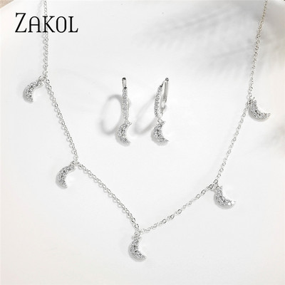 ZAKOL Fashion Picătură de apă Cubic Zirconia Choker Seturi de bijuterii pentru femei Cercei cu știfturi de culoare aurie Colieri Stil de petrecere SP3313