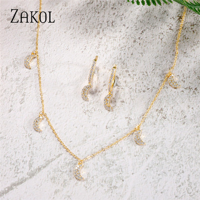 ZAKOL Fashion Picătură de apă Cubic Zirconia Choker Seturi de bijuterii pentru femei Cercei cu știfturi de culoare aurie Colieri Stil de petrecere SP3313