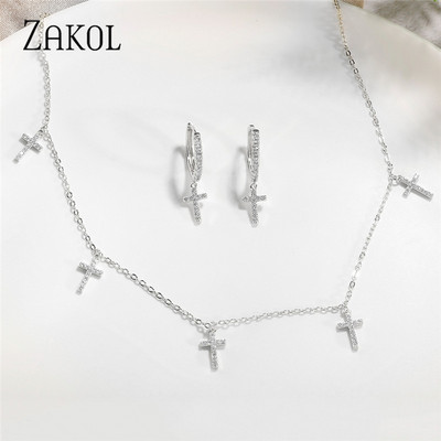 ZAKOL Fashion Picătură de apă Cubic Zirconia Choker Seturi de bijuterii pentru femei Cercei cu știfturi de culoare aurie Colieri Stil de petrecere SP3313