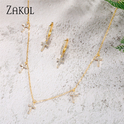 ZAKOL Fashion Picătură de apă Cubic Zirconia Choker Seturi de bijuterii pentru femei Cercei cu știfturi de culoare aurie Colieri Stil de petrecere SP3313
