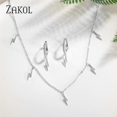 ZAKOL Fashion Picătură de apă Cubic Zirconia Choker Seturi de bijuterii pentru femei Cercei cu știfturi de culoare aurie Colieri Stil de petrecere SP3313