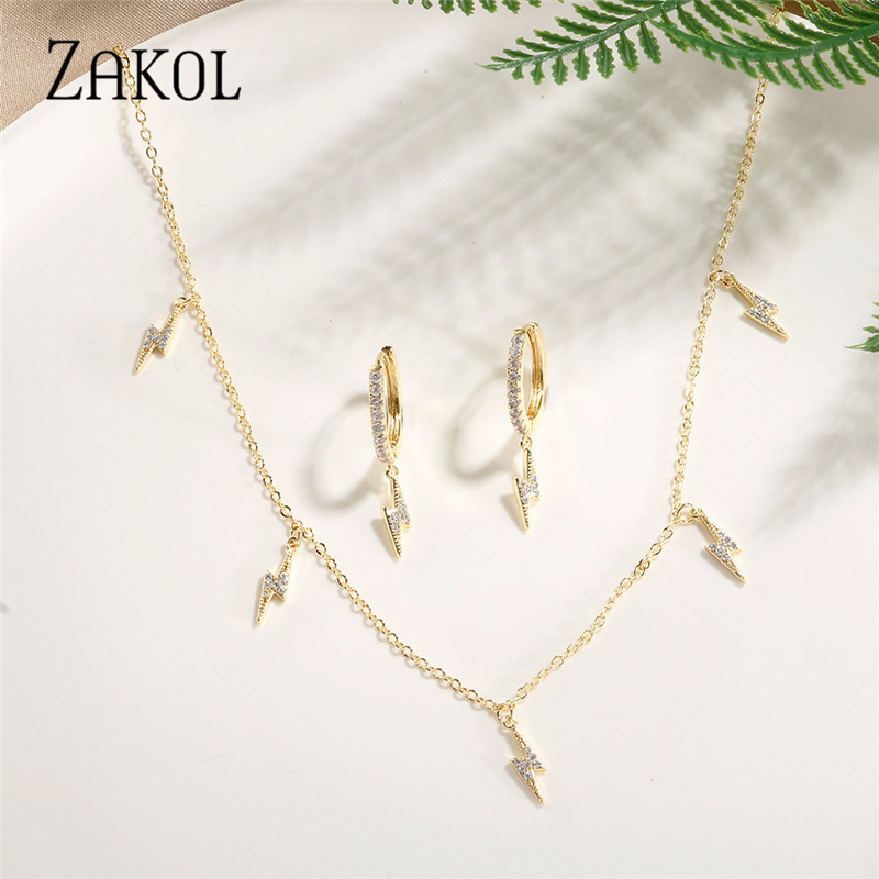 ZAKOL Fashion Picătură de apă Cubic Zirconia Choker Seturi de bijuterii pentru femei Cercei cu știfturi de culoare aurie Colieri Stil de petrecere SP3313