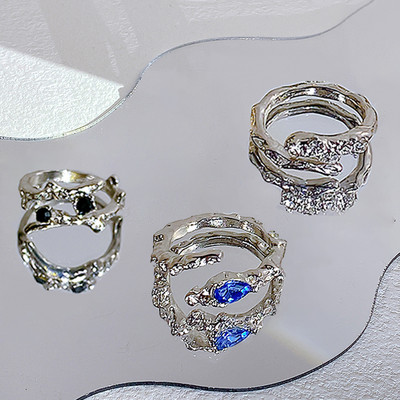 17KM Y2K Oil Drip Rings Σετ Kpop Geometric Crystal Rings Δαχτυλίδια με γωνία καρδιάς Αξεσουάρ Moonstone Jewelry for Women Cute 2022