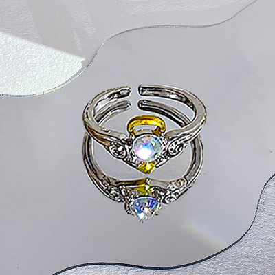 17KM Y2K Oil Drip Rings Σετ Kpop Geometric Crystal Rings Δαχτυλίδια με γωνία καρδιάς Αξεσουάρ Moonstone Jewelry for Women Cute 2022