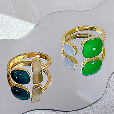 17KM Y2K Oil Drip Rings Σετ Kpop Geometric Crystal Rings Δαχτυλίδια με γωνία καρδιάς Αξεσουάρ Moonstone Jewelry for Women Cute 2022