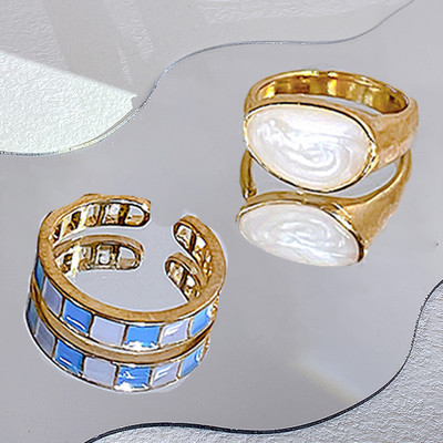 17KM Y2K Oil Drip Rings Σετ Kpop Geometric Crystal Rings Δαχτυλίδια με γωνία καρδιάς Αξεσουάρ Moonstone Jewelry for Women Cute 2022