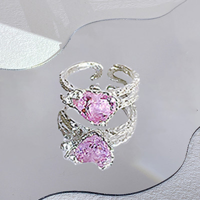 17KM Y2K Oil Drip Rings Σετ Kpop Geometric Crystal Rings Δαχτυλίδια με γωνία καρδιάς Αξεσουάρ Moonstone Jewelry for Women Cute 2022