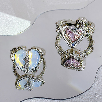 17KM Y2K Oil Drip Rings Σετ Kpop Geometric Crystal Rings Δαχτυλίδια με γωνία καρδιάς Αξεσουάρ Moonstone Jewelry for Women Cute 2022