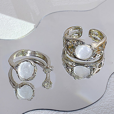 17KM Y2K Oil Drip Rings Σετ Kpop Geometric Crystal Rings Δαχτυλίδια με γωνία καρδιάς Αξεσουάρ Moonstone Jewelry for Women Cute 2022