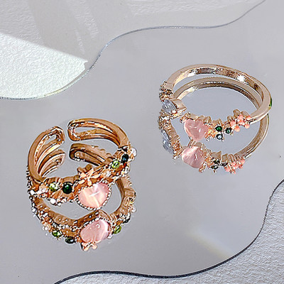 17KM Y2K Oil Drip Rings Σετ Kpop Geometric Crystal Rings Δαχτυλίδια με γωνία καρδιάς Αξεσουάρ Moonstone Jewelry for Women Cute 2022