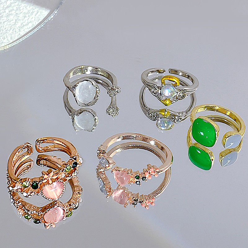 17KM Y2K Oil Drip Rings Σετ Kpop Geometric Crystal Rings Δαχτυλίδια με γωνία καρδιάς Αξεσουάρ Moonstone Jewelry for Women Cute 2022