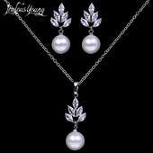 Luksuzne CZ cirkonijeve naušnice od simuliranih bisernih naušnica Kompleti ogrlica s privjescima Modni Ceystal Elegantni ženski dodaci za vjenčanje