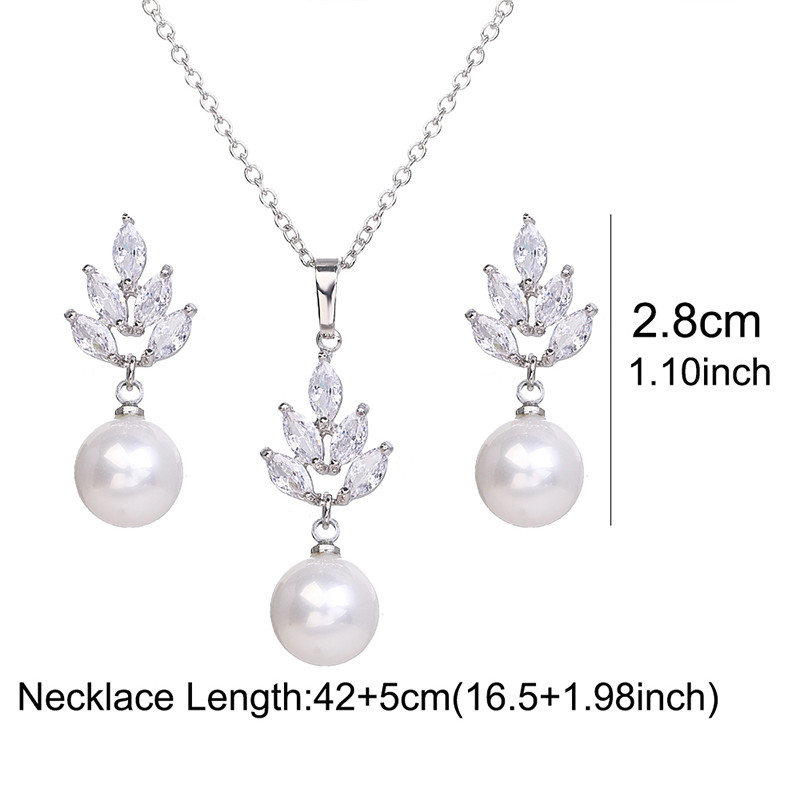 Luksuzne CZ cirkonijeve naušnice od simuliranih bisernih naušnica Kompleti ogrlica s privjescima Modni Ceystal Elegantni ženski dodaci za vjenčanje