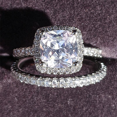 2023 Set de verighete mari de lux de culoare argintie de lux pentru femei de mireasă, cadou pentru petrecere cu degetul de logodnă, bijuterii de designer R4428