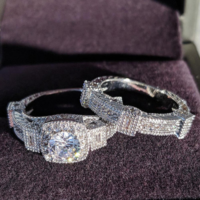 2023 Set de verighete mari de lux de culoare argintie de lux pentru femei de mireasă, cadou pentru petrecere cu degetul de logodnă, bijuterii de designer R4428