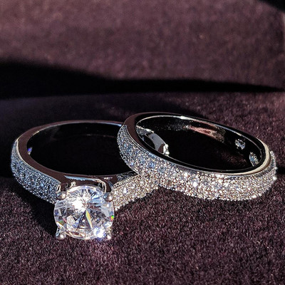 2023 Set de verighete mari de lux de culoare argintie de lux pentru femei de mireasă, cadou pentru petrecere cu degetul de logodnă, bijuterii de designer R4428
