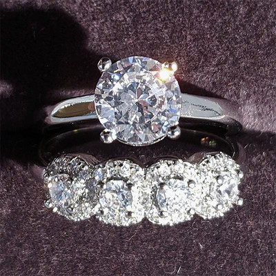 2023 Set de verighete mari de lux de culoare argintie de lux pentru femei de mireasă, cadou pentru petrecere cu degetul de logodnă, bijuterii de designer R4428