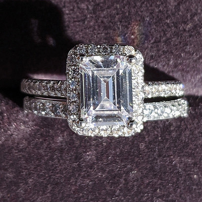 2023 Set de verighete mari de lux de culoare argintie de lux pentru femei de mireasă, cadou pentru petrecere cu degetul de logodnă, bijuterii de designer R4428