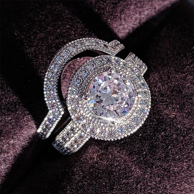 2023 Set de verighete mari de lux de culoare argintie de lux pentru femei de mireasă, cadou pentru petrecere cu degetul de logodnă, bijuterii de designer R4428