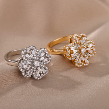 Περιστρεφόμενα τέσσερα τριφύλλια ρυθμιζόμενα δαχτυλίδια για γυναίκες Βέρα από ανοξείδωτο ατσάλι Γυναικείο κοσμήματα μόδας Χριστουγεννιάτικο δώρο