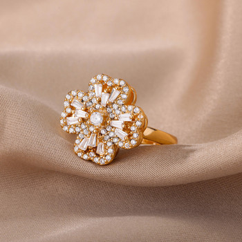 Περιστρεφόμενα τέσσερα τριφύλλια ρυθμιζόμενα δαχτυλίδια για γυναίκες Βέρα από ανοξείδωτο ατσάλι Γυναικείο κοσμήματα μόδας Χριστουγεννιάτικο δώρο