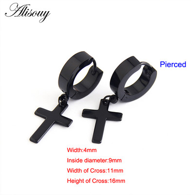 Alisouy 2 buc. Cercei din oțel inoxidabil pentru femei, bărbați, negru/argintiu, cruce, stil gotic, punk rock, Pendientes pentru femeie Moda