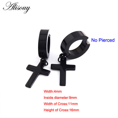 Alisouy 2 buc. Cercei din oțel inoxidabil pentru femei, bărbați, negru/argintiu, cruce, stil gotic, punk rock, Pendientes pentru femeie Moda