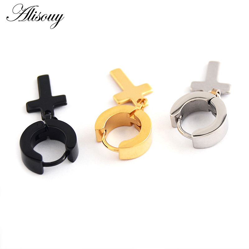 Alisouy 2 buc. Cercei din oțel inoxidabil pentru femei, bărbați, negru/argintiu, cruce, stil gotic, punk rock, Pendientes pentru femeie Moda