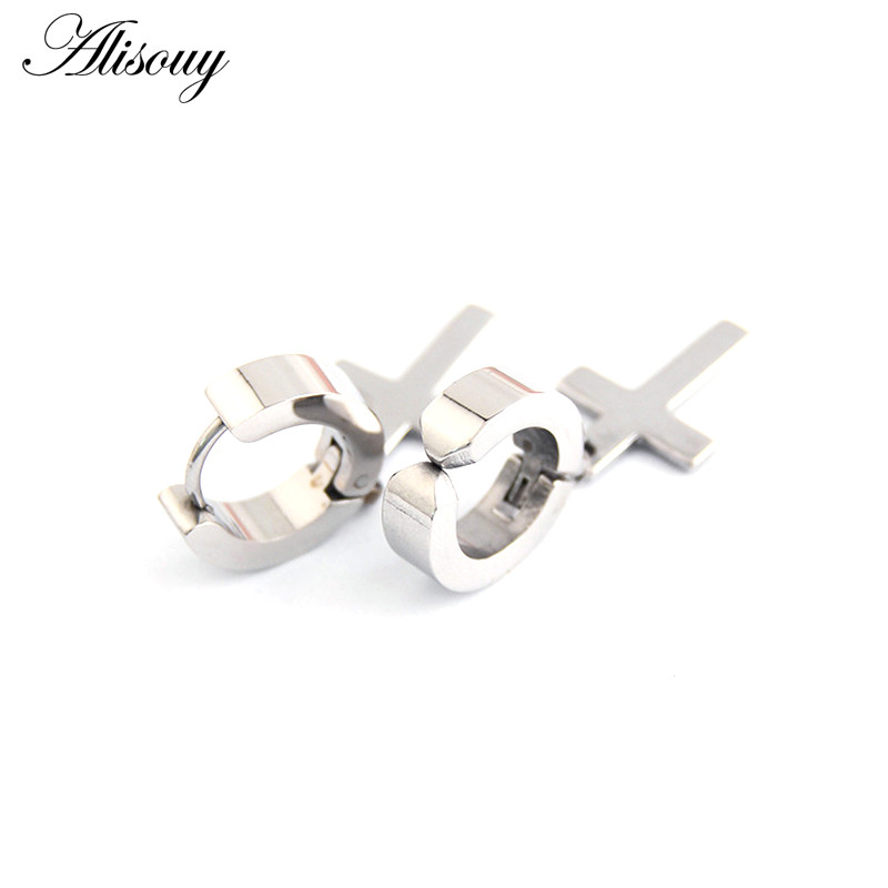Alisouy 2 buc. Cercei din oțel inoxidabil pentru femei, bărbați, negru/argintiu, cruce, stil gotic, punk rock, Pendientes pentru femeie Moda
