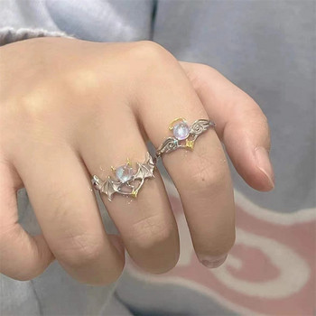 Нов красив ангел, демонско крило, двойки пръстени за жени, мъже, чар, лунен камък, сребърен цвят, отворен пръстен, годежно обещание, бижута