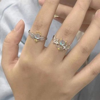 Нов красив ангел, демонско крило, двойки пръстени за жени, мъже, чар, лунен камък, сребърен цвят, отворен пръстен, годежно обещание, бижута