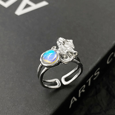 Új gyönyörű angyal démon szárny párok gyűrűk nőknek férfi bűbáj Holdkő ezüst színű nyitott gyűrű eljegyzési ígéret ékszerek