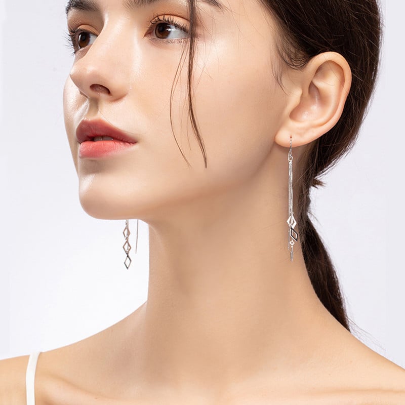 CIAXY ezüst színű, geometrikus rombuszos fülbevaló nőknek Temperamentum Bojt hosszú fülvonalú fülbevaló 2021 divatékszer ajándék