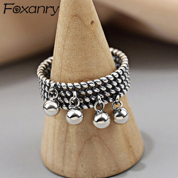 Foxanry Винтидж пънк сребърни цветни пръстени Нови модерни креативни мъниста Висулка Пискюл Геометрични парти бижута Подаръци за жени
