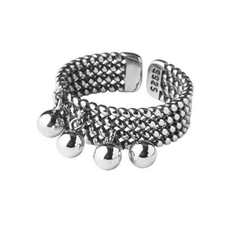 Foxanry Vintage punk prstenje u srebrnoj boji Nove moderne kreativne perle, privjesak s kićankama, geometrijski nakit za zabave, darovi za žene