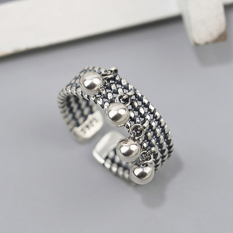 Foxanry Vintage punk prstenje u srebrnoj boji Nove moderne kreativne perle, privjesak s kićankama, geometrijski nakit za zabave, darovi za žene