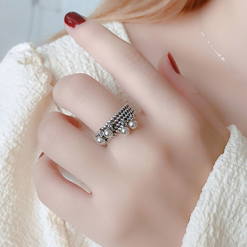 Foxanry Vintage punk prstenje u srebrnoj boji Nove moderne kreativne perle, privjesak s kićankama, geometrijski nakit za zabave, darovi za žene
