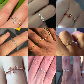 Изящни прости пръстени с начална буква за жени Подреждащи се имена Пръстен от неръждаема стомана Двойка Бижута на едро BFF Подарък за сестра