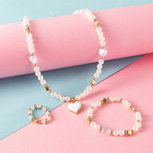Set de bijuterii dulci pentru copii din Coreea de Sud Love Rice Colier cu margele Brățară inel 3 seturi Choker cu lanț de perle de modă pentru fete
